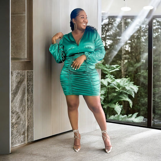 Emerald Crush Satin Dress