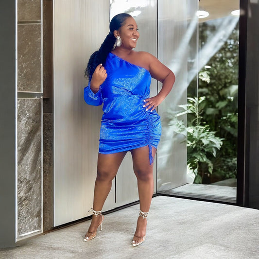 Royal Shine One-Shoulder Mini Dress