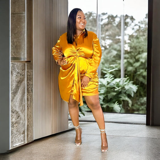 Golden Hour Satin Shirt Dress