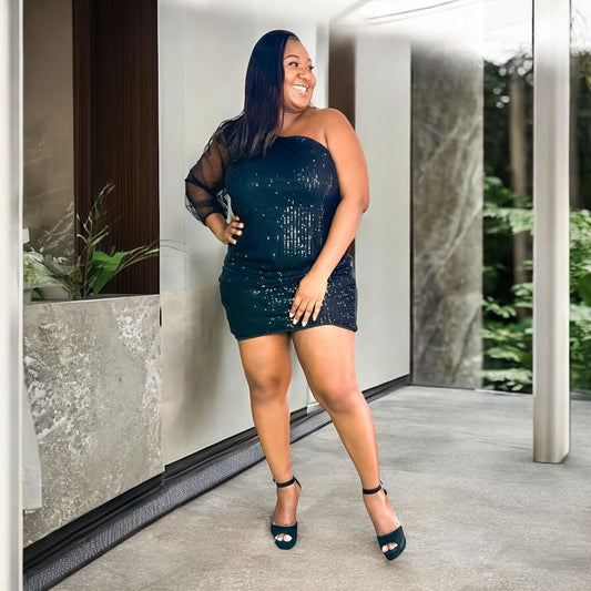 Noir Spark One-Sleeve Mini Dress