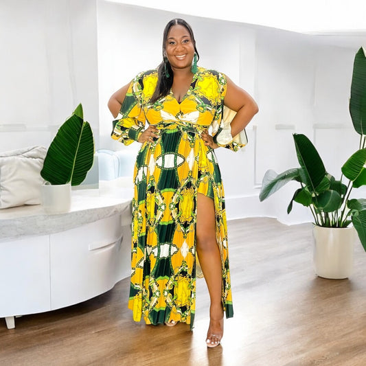 Chain Reaction Pleated Maxi Dress – Yellow Green
