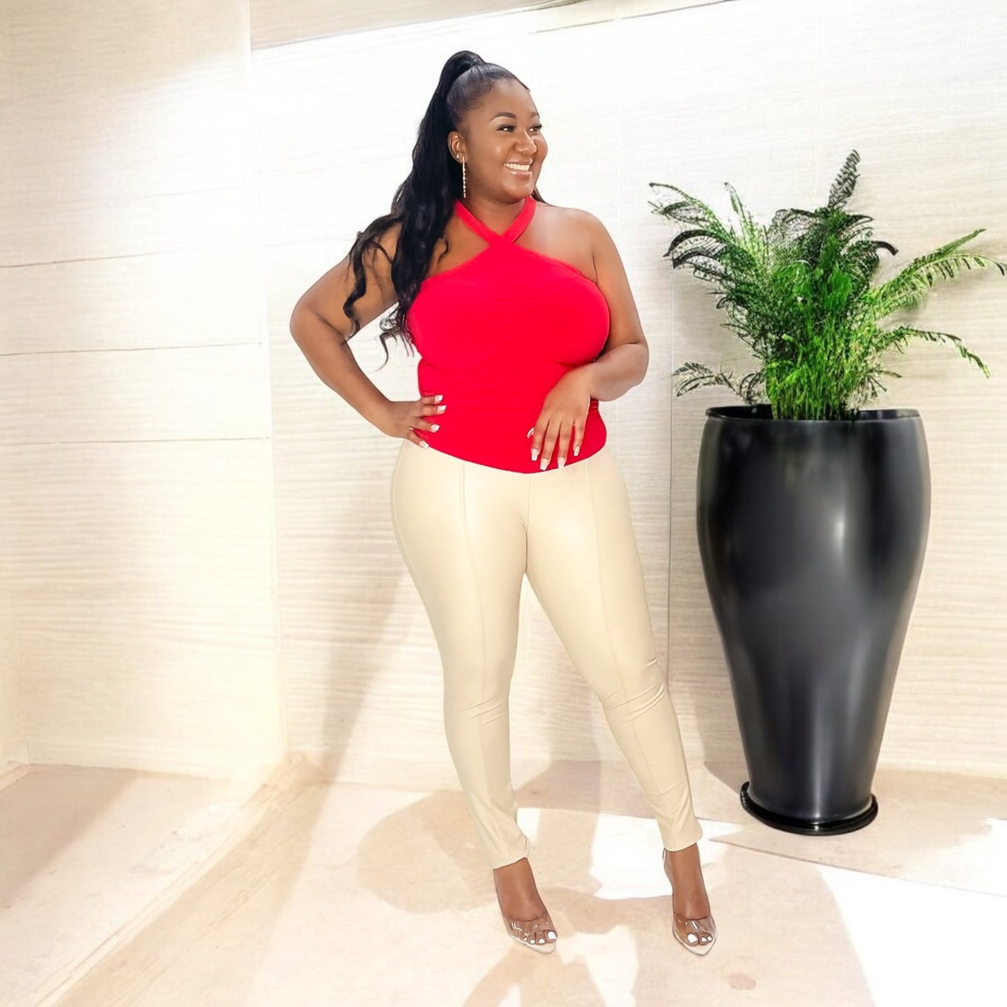 Crème Leather Leggings