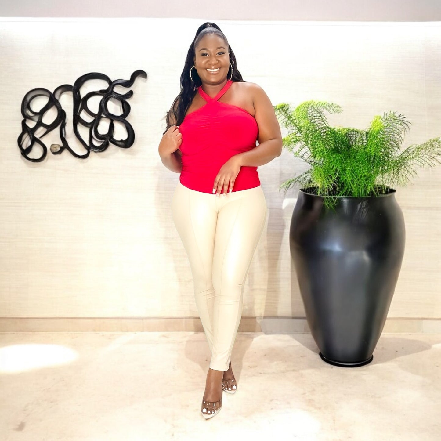 Crème Leather Leggings