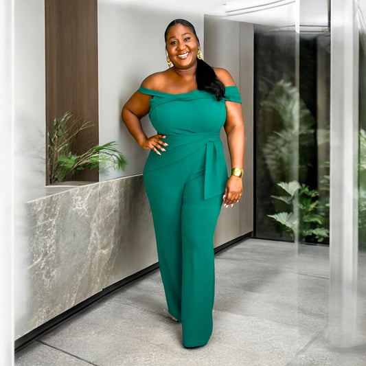 “Elegance Off-the-Shoulder Jumpsuit –Emerald”