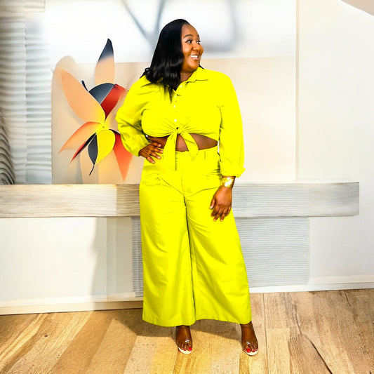 Sunshine Power Set – Wide-Leg Pant & Tie Front Top