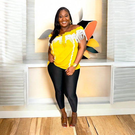 Island Lace Off-Shoulder Blouse Yellow
