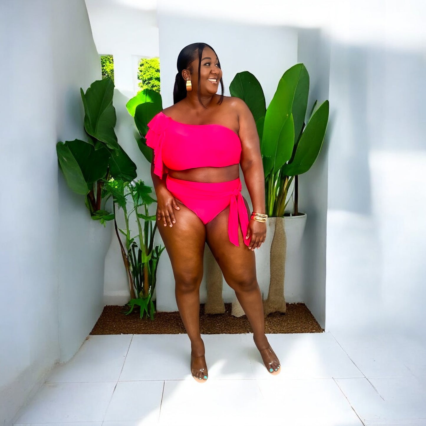 Island Glow One-Shoulder Pink Bikini