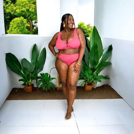 Bubble Pop Textured Bikini Set – Hot Pink