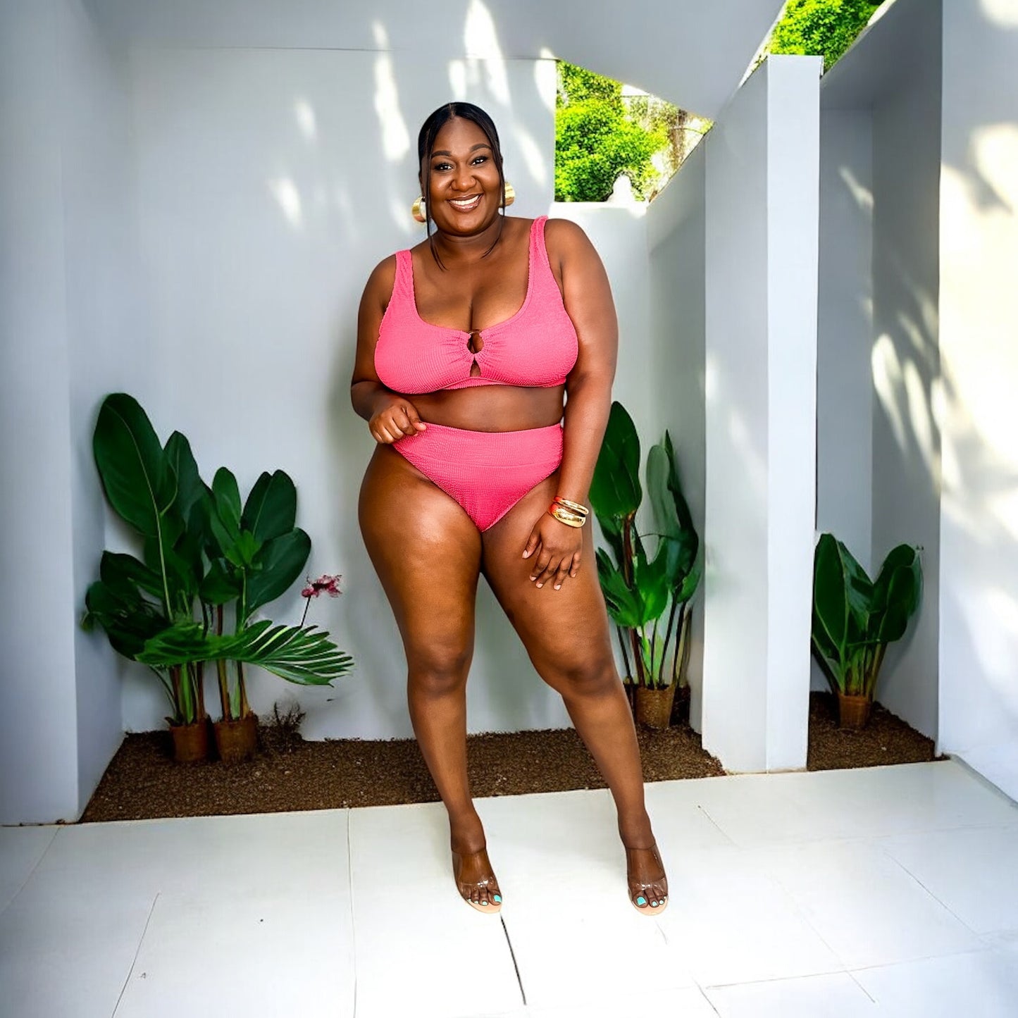 Bubble Pop Textured Bikini Set – Hot Pink