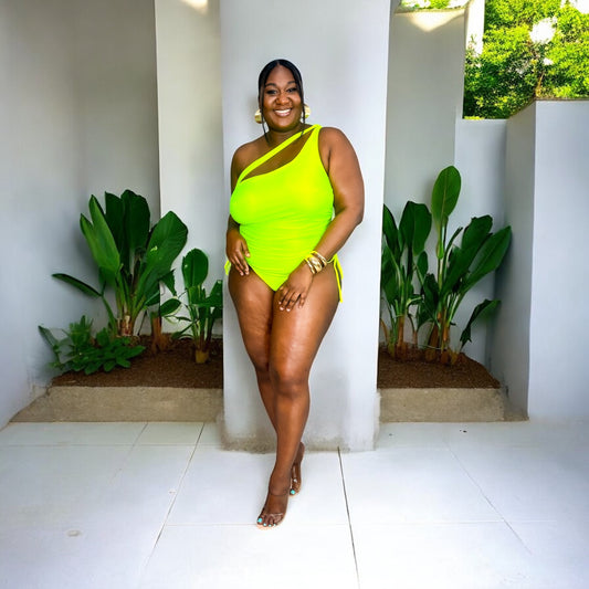 Neon Wave One-Shoulder Swimsuit
