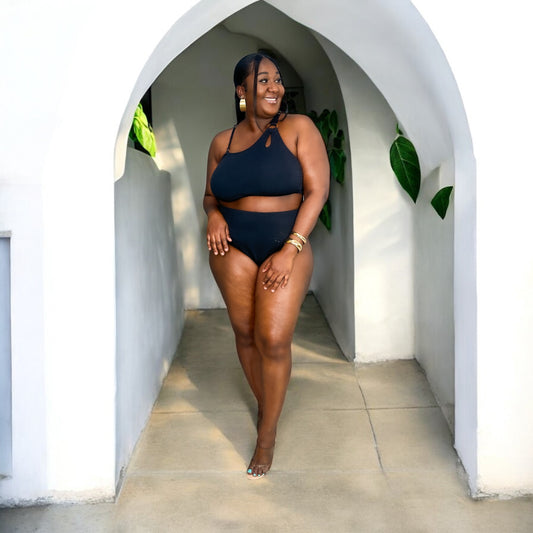 Sculpt Luxe One-Shoulder Bikini – Black