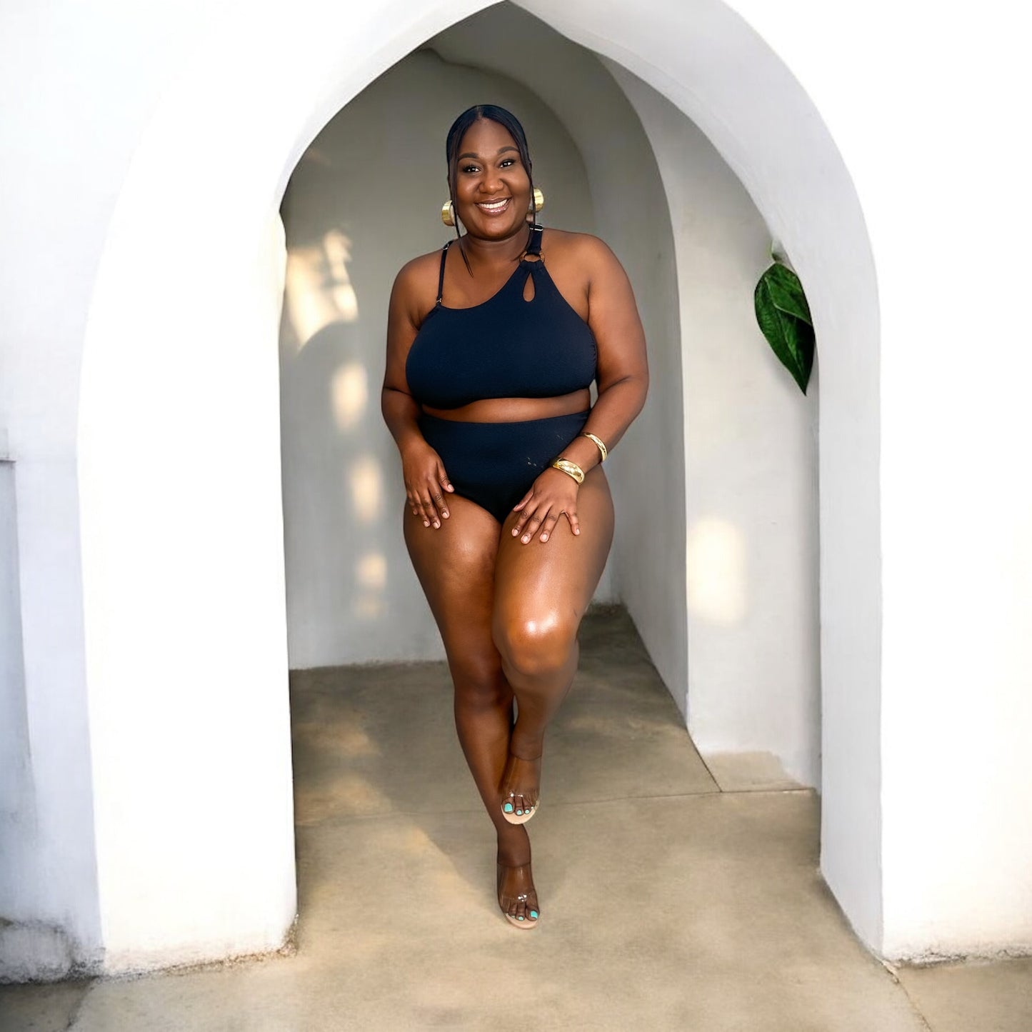 Sculpt Luxe One-Shoulder Bikini – Black