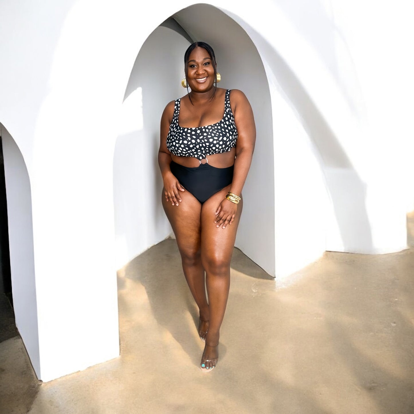 Polka Chic Cutout Bikini Set – Black & White