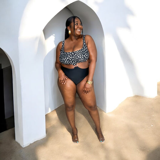 Polka Chic Cutout Bikini Set – Black & White