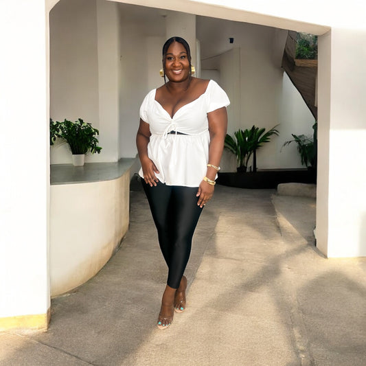 Sweetheart Tie Front Peplum Top – White