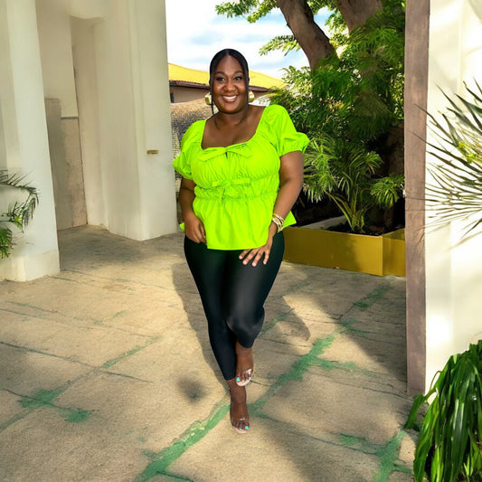 Glow Up Ruched Peplum Top – Lime