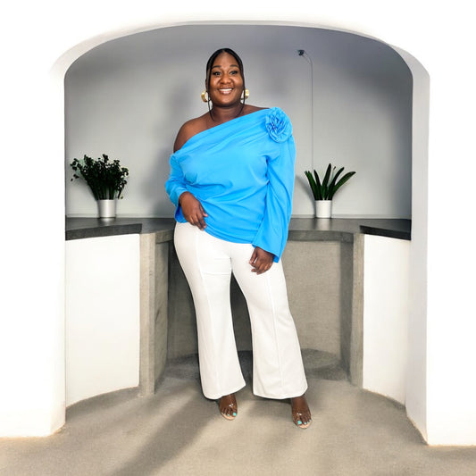 Sky Bloom One-Shoulder Blouse